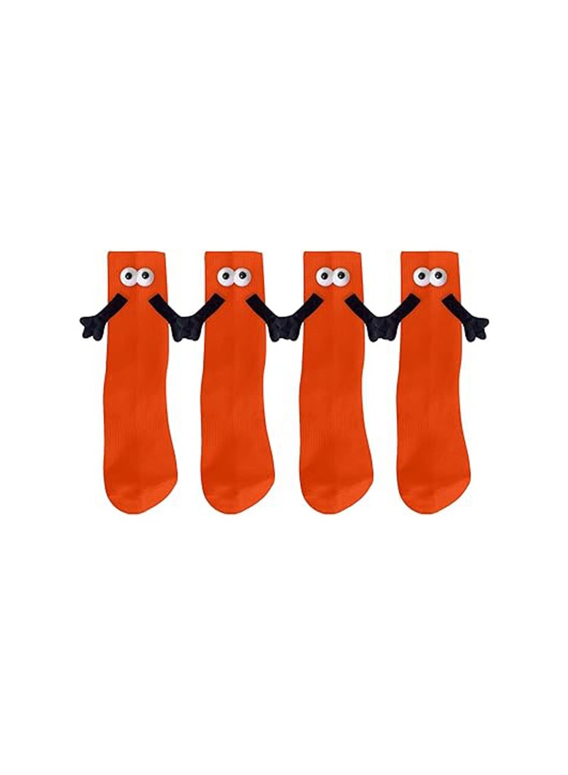 2 Pairs Hand Holding Socks, Couple Magnetic Hands Novelty Unisex Socks with Funny Matching Mid-Tube (Tangelo) - Image 1