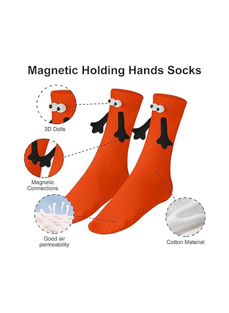 2 Pairs Hand Holding Socks, Couple Magnetic Hands Novelty Unisex Socks with Funny Matching Mid-Tube (Tangelo) - Image 4