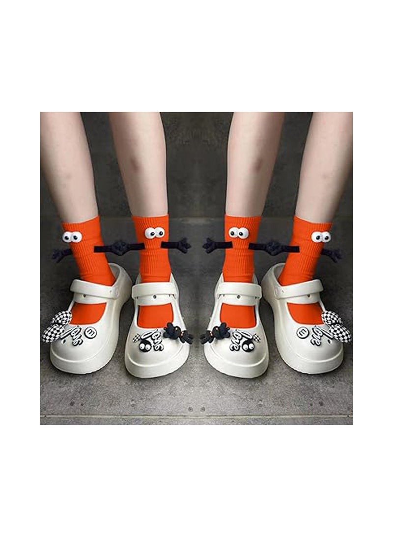 2 Pairs Hand Holding Socks, Couple Magnetic Hands Novelty Unisex Socks with Funny Matching Mid-Tube (Tangelo) - Image 3