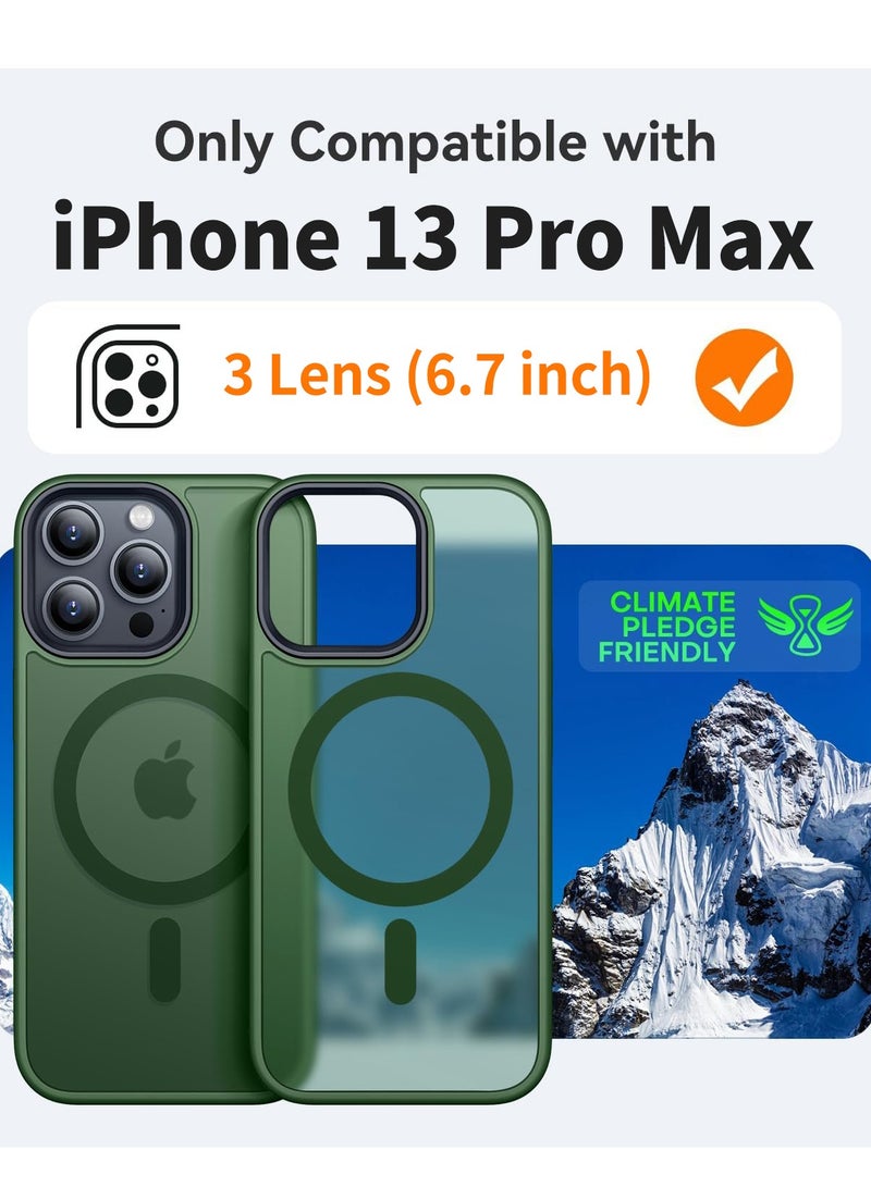 ESCASE Magnetic Cover for iPhone 13 Pro Max 6.7 inch, MagSafe Compatible, Translucent Frosted Slim Back Shockproof Case Green - Image 2