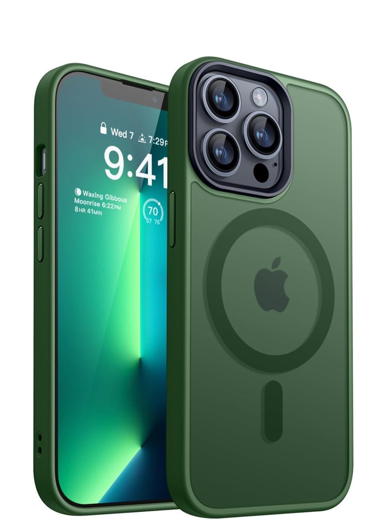 ESCASE Magnetic Cover for iPhone 13 Pro Max 6.7 inch, MagSafe Compatible, Translucent Frosted Slim Back Shockproof Case Green - Image 1