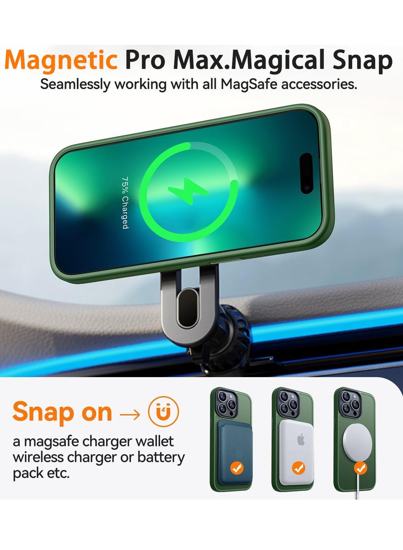 ESCASE Magnetic Cover for iPhone 13 Pro Max 6.7 inch, MagSafe Compatible, Translucent Frosted Slim Back Shockproof Case Green - Image 3