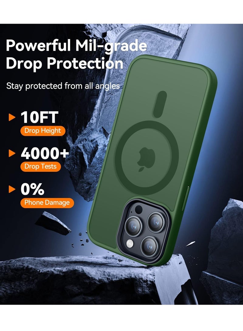 ESCASE Magnetic Cover for iPhone 13 Pro Max 6.7 inch, MagSafe Compatible, Translucent Frosted Slim Back Shockproof Case Green - Image 4