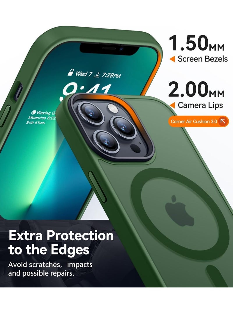 ESCASE Magnetic Cover for iPhone 13 Pro Max 6.7 inch, MagSafe Compatible, Translucent Frosted Slim Back Shockproof Case Green - Image 5
