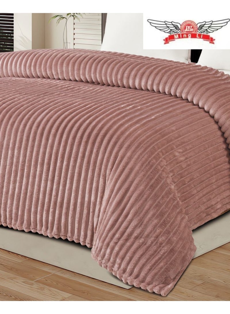 مينجلي بطانية فلانيل مخططة ناعمة ودافئة  بوزن 1500 جرام - بطانيه مقاس نفرين 220×200 سم متعددة الاستخدامات للسرير والكنبة وجميع الفصول - Image 2