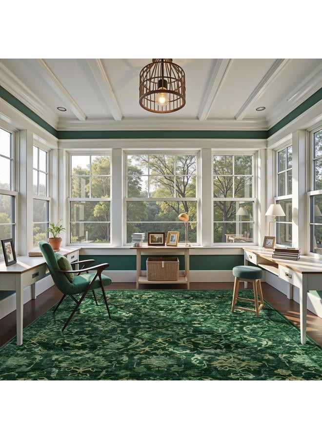 Deerly Dark Green Area Rugs 9x12 for Living Room Soft Non-Slip, Large Bedroom Rug Vintage Dining Room Rug Tribal Farmhouse Carpet for Dining Room Office Green - Image 4