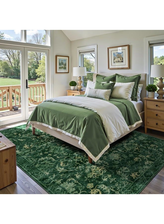 Deerly Dark Green Area Rugs 9x12 for Living Room Soft Non-Slip, Large Bedroom Rug Vintage Dining Room Rug Tribal Farmhouse Carpet for Dining Room Office Green - Image 3