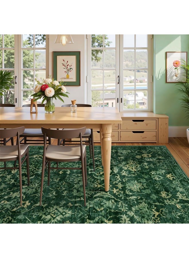 Deerly Dark Green Area Rugs 9x12 for Living Room Soft Non-Slip, Large Bedroom Rug Vintage Dining Room Rug Tribal Farmhouse Carpet for Dining Room Office Green - Image 2