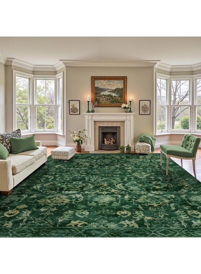 Deerly Dark Green Area Rugs 9x12 for Living Room Soft Non-Slip, Large Bedroom Rug Vintage Dining Room Rug Tribal Farmhouse Carpet for Dining Room Office Green - Image 1