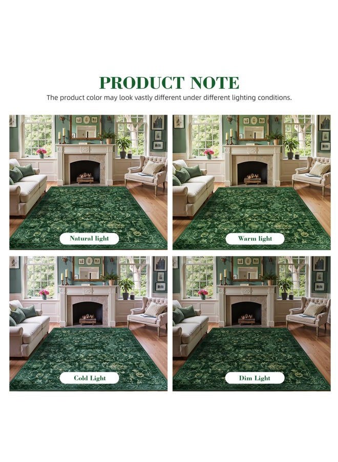 Deerly Dark Green Area Rugs 9x12 for Living Room Soft Non-Slip, Large Bedroom Rug Vintage Dining Room Rug Tribal Farmhouse Carpet for Dining Room Office Green - Image 5