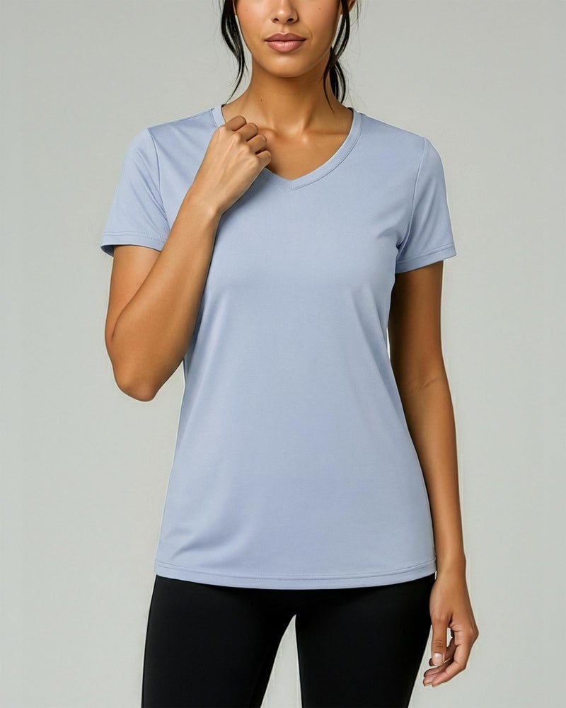 REALESSENTIALS Real Essentials 5 Pack: Women's Dry-Fit Short Sleeve V Neck T Shirt Workout Fitness Yoga Top Tee, Set 16, M - Image 3