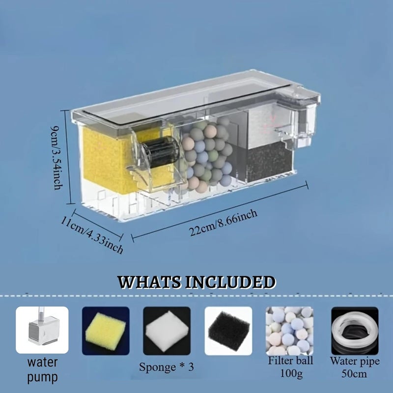 VAYINATO SOBO (AQ-16H|4W|400L/ساعة|مناسب لخزان 2.5 قدم) فلتر شلال خارجي متعدد الوظائف مثبت على الحائط مع عجلة حيوية | مساحات ترشيح متعددة، تشمل مواد الفلترة ومضخة المياه - Image 2