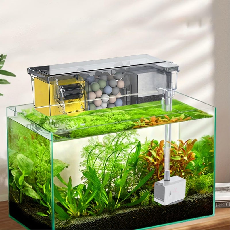 VAYINATO SOBO (AQ-16H|4W|400L/ساعة|مناسب لخزان 2.5 قدم) فلتر شلال خارجي متعدد الوظائف مثبت على الحائط مع عجلة حيوية | مساحات ترشيح متعددة، تشمل مواد الفلترة ومضخة المياه - Image 1