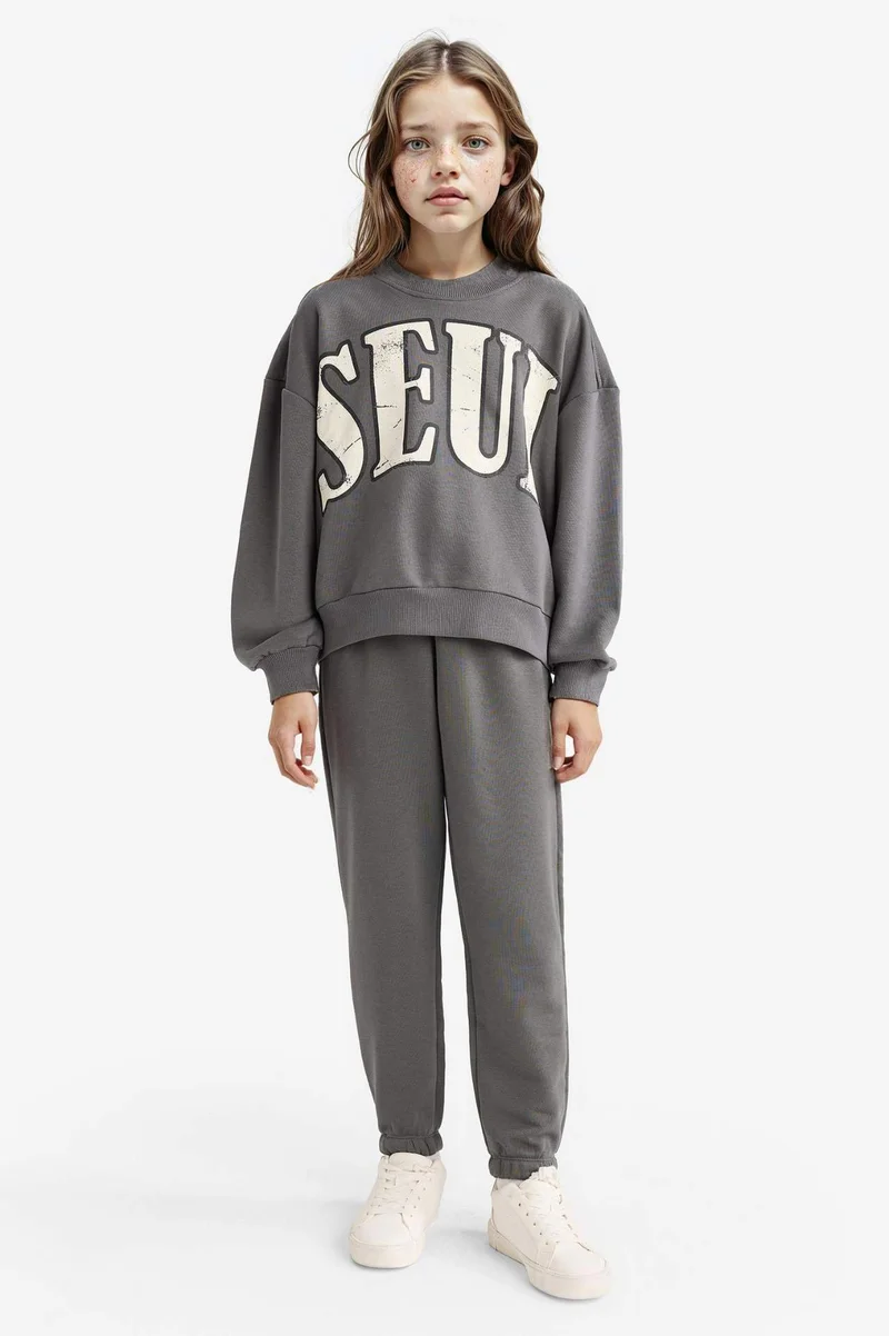 ديفاكتو Girl Printed Sweatshirt Sweatpants 2 Piece Set