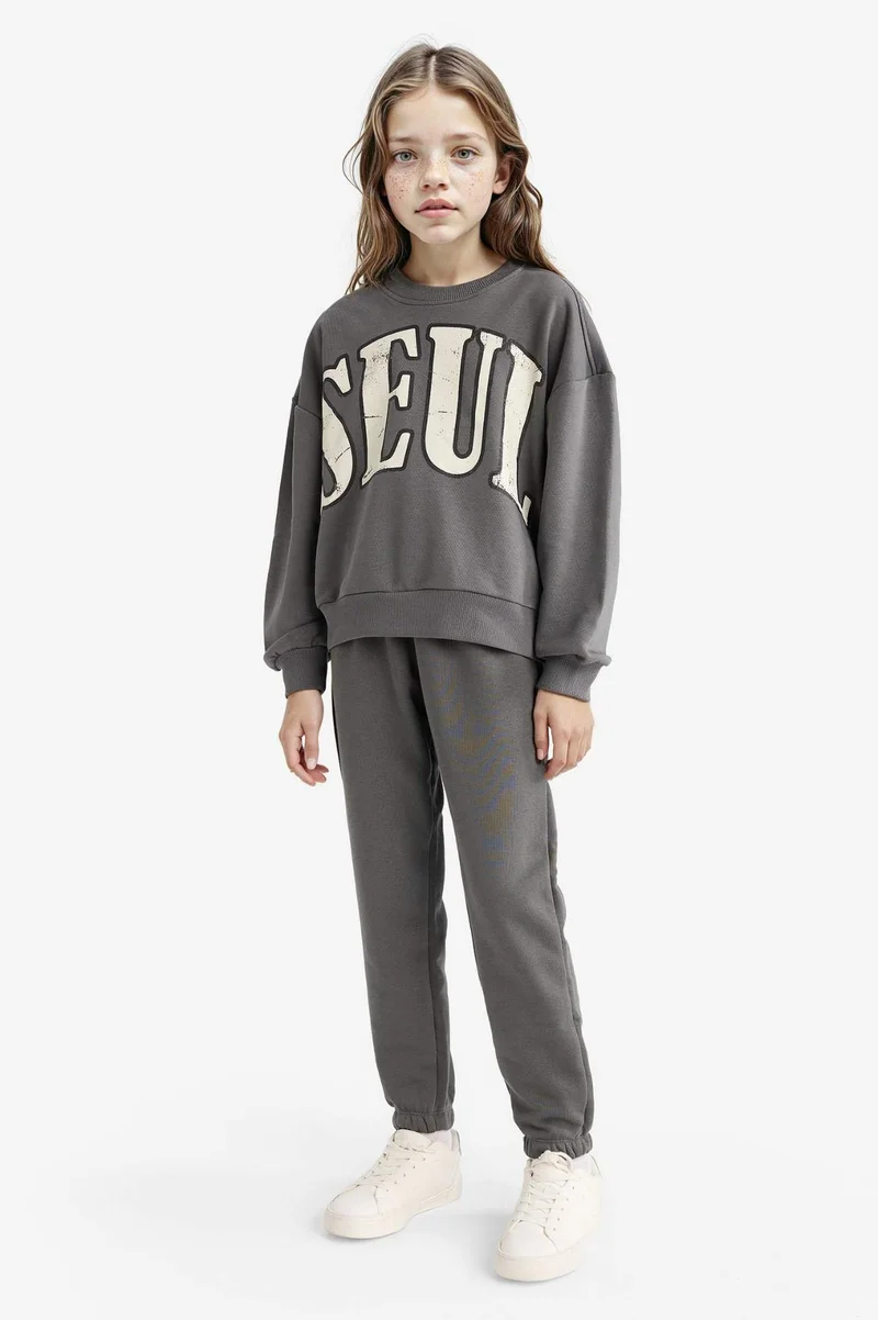 ديفاكتو Girl Printed Sweatshirt Sweatpants 2 Piece Set