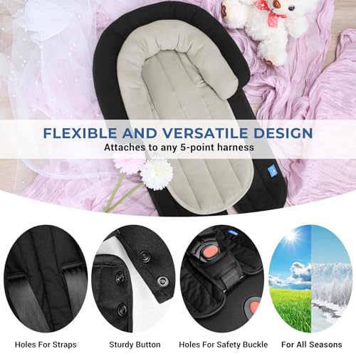 COOLBEBE Upgraded Babybody Support & Strap Covers Set for Newborn Infant Toddler - Extra Soft Breathable Car Seat Insert Cushion Pad, Perfect for Carseats, Strollers, Swing, Black - Image 4
