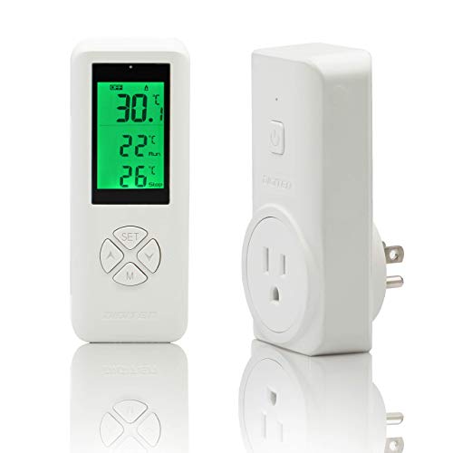 DIGITEN Wireless Temperature Controlled Outlet Digital Plugin Thermostat with Remote Control Builtin Temp Sensor Heating Cooling for AC Fans Heaters Remote Detects Temperature