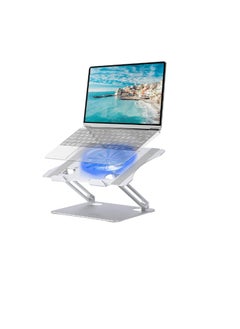 Laptop Stand with Fan, Laptop Riser Computer Stand for Laptop Foldable & Height Adjustable, Compatible with MacBook Air Pro, Dell, HP, Notebook 10-17.3” Sliver