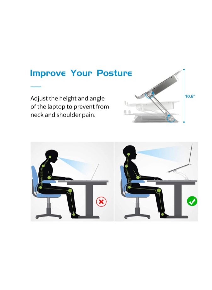 Generic - Laptop Stand with Fan, Laptop Riser Computer Stand for Laptop Foldable & Height Adjustable, Compatible with MacBook Air Pro, Dell, HP, Notebook 10-17.3” Sliver - Image 1