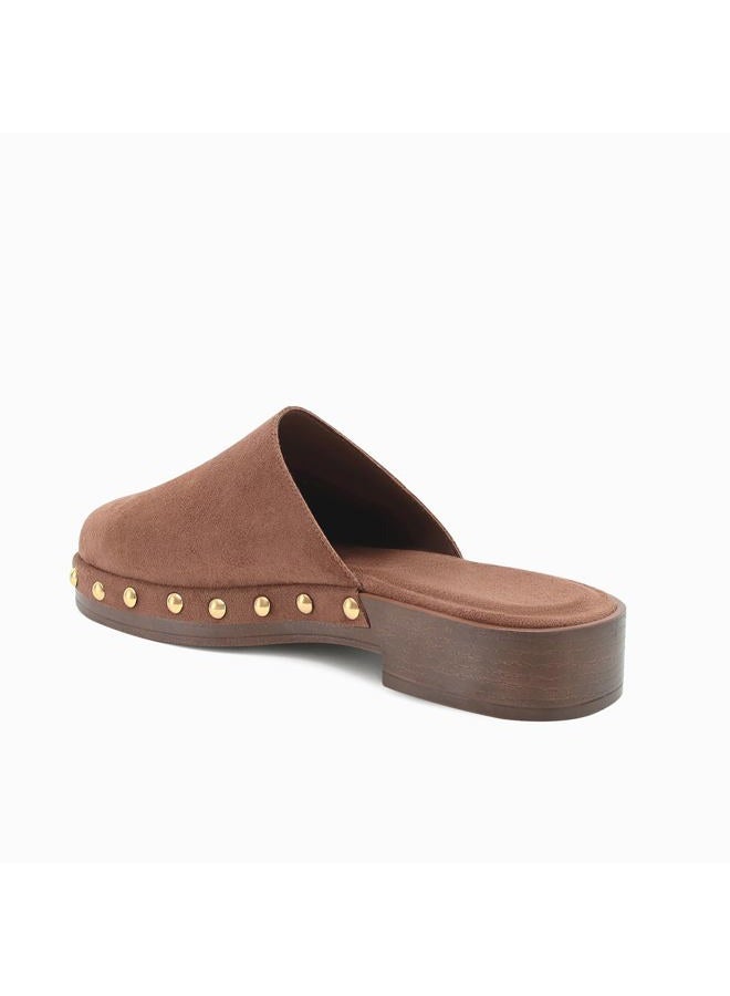 MICIFA Studded Platform Mules for Women Closed Round Toe Suede Clogs Slip On Backless Flat Mules Comfortable Casual Slides Shoes, Dark Brown, 8 - Image 5
