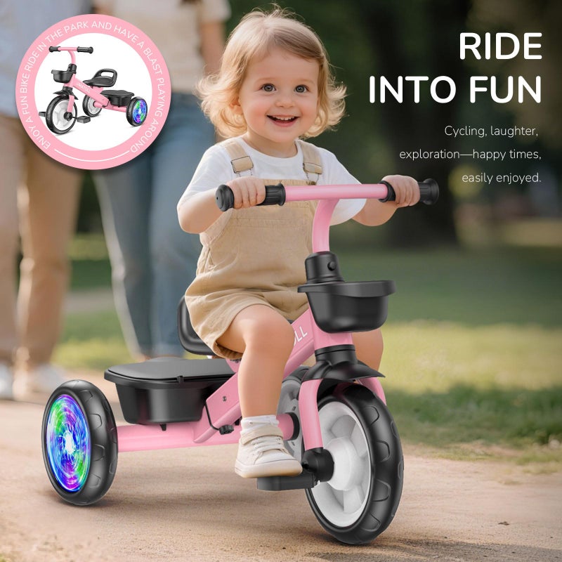 Umatoll Tricycle for Toddlers 2-5 Year Old, Ajustable Toddler Bike Outdoor Toys, Birthday Gift for Girl Age 2-4, Trike with Light up Wheels - Image 5
