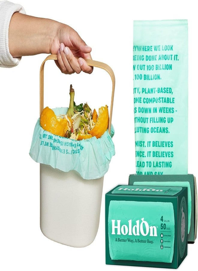 HoldOn Small Trash Bags 4 Gallon - 100 Plant-Based Garbage Bags for Small Trash Bins - Trash Bags for Kitchen Bin (2-pack, 100 bags), 1.0 Count, (HO#4G_2PK) - Image 1