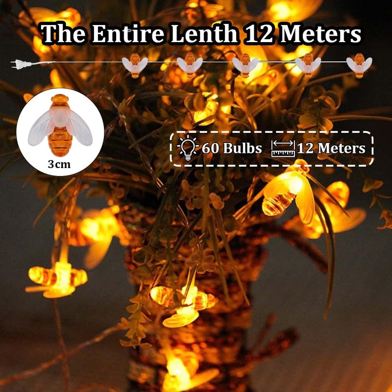 fizzytech Plastic Honey Bee String Lights of Home Decoration Diwali Light for Decorations 12 Meters 60 Led Warm White - Image 4