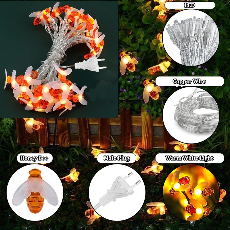 fizzytech Plastic Honey Bee String Lights of Home Decoration Diwali Light for Decorations 12 Meters 60 Led Warm White - Image 3