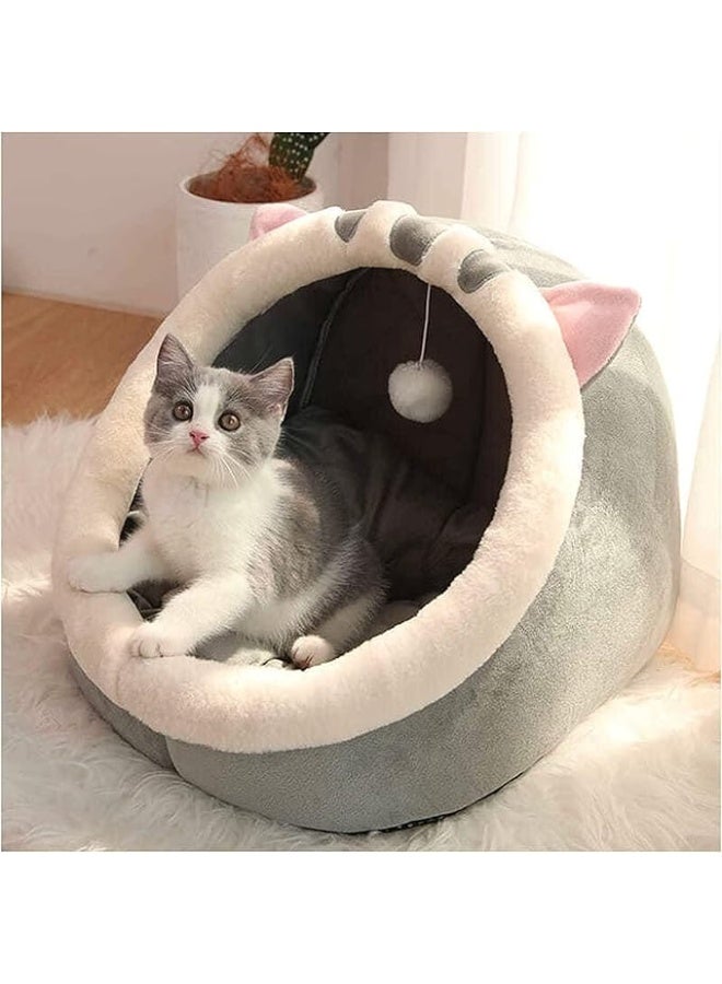 UREVO Indoor Cat Bed, Semi-enclosed Cat Igloo Cave Bed for Indoor Kittens, Round Donut Cat House Nest with Fluffy Ball Hanging, Soft Pet Cat Cave for Cats with Anti-Slip Bottom - Image 4