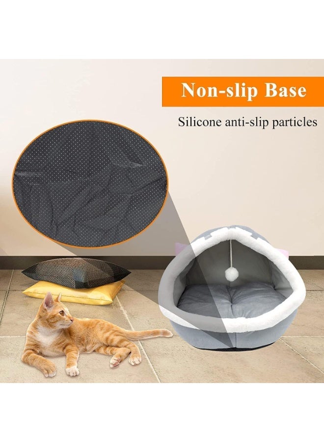 UREVO Indoor Cat Bed, Semi-enclosed Cat Igloo Cave Bed for Indoor Kittens, Round Donut Cat House Nest with Fluffy Ball Hanging, Soft Pet Cat Cave for Cats with Anti-Slip Bottom - Image 5