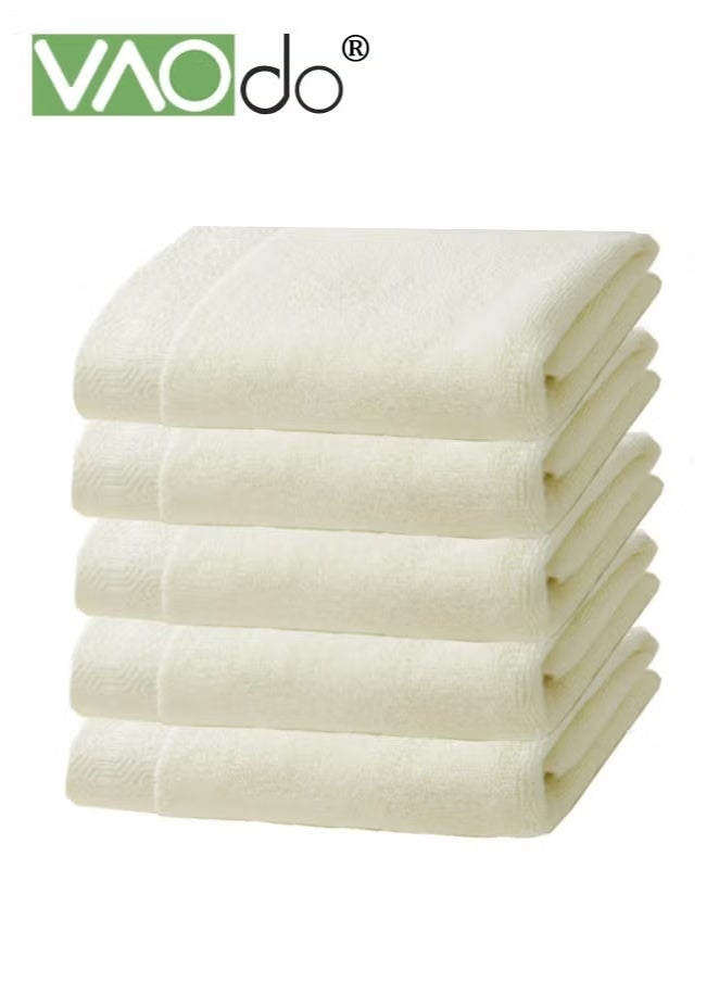 VAOdo 5PCS 100% Cotton Premium Washcloths, Ultra Absorbency Super Soft and Quick Dry Suitable for Bathroom Gym Spa and Hotel 34*73CM White - Image 1