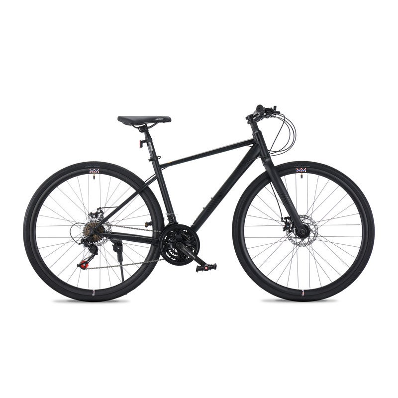 Merec XM100 700C Bike | Steel Frame, 21 Speed Drivetrain, Internal Cable Routing, 700x35C Tires, Alloy Stem - Black - Image 1