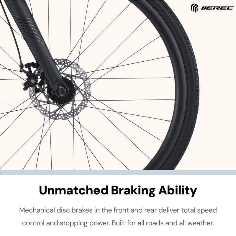 Merec XM100 700C Bike | Steel Frame, 21 Speed Drivetrain, Internal Cable Routing, 700x35C Tires, Alloy Stem - Black - Image 4