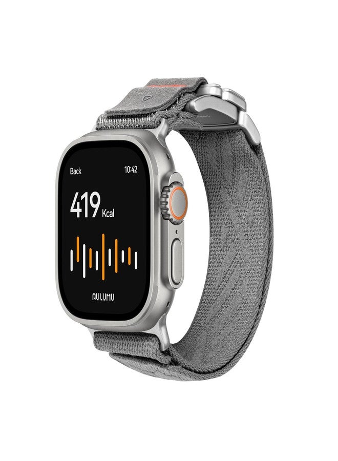 Aulumu C03 Snap Functional Titanium Buckle for Apple Watch Ultra (3/2/1) Nylon Band | Luxury Embossed Texture Knit | Quick-release Design | iWatch Bands for 49/46/45/44MM, Natural Titanium/Gray, 49/46 - Image 1
