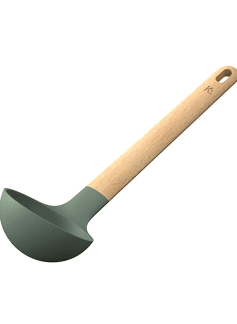 PARFAIT Eco-Friendly Hangable Wooden Handle Silicone Soup Ladle Green and Brown