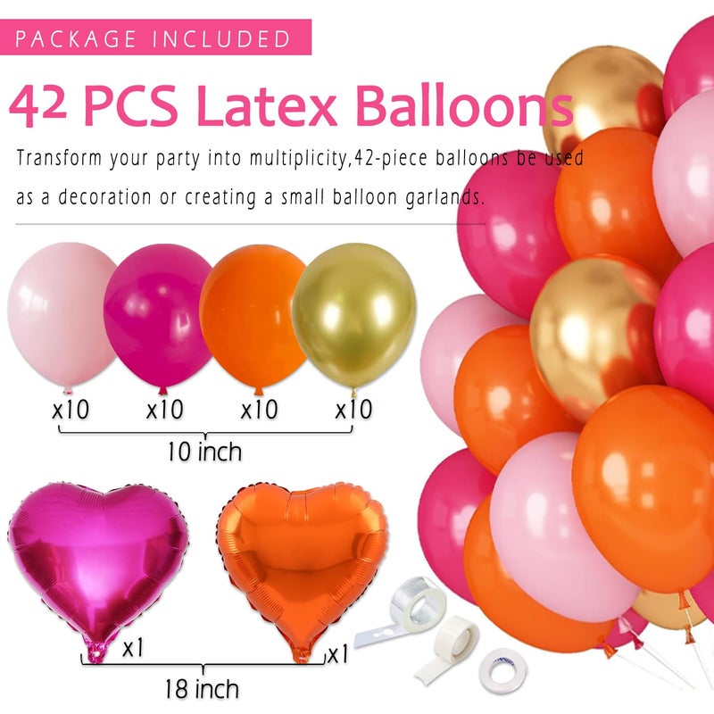 Vztipki Hot-Pink Orange Birthday Decoration for Women Girl, Fall Peach Burnt-Orange Gold Balloon DÃ©cor-Happy Banner, Streamers Lanterns Honeycomb, Tissue Flowers Pom Poms Fan, Boho Sunset Autumn Party DÃ©cor - Image 4