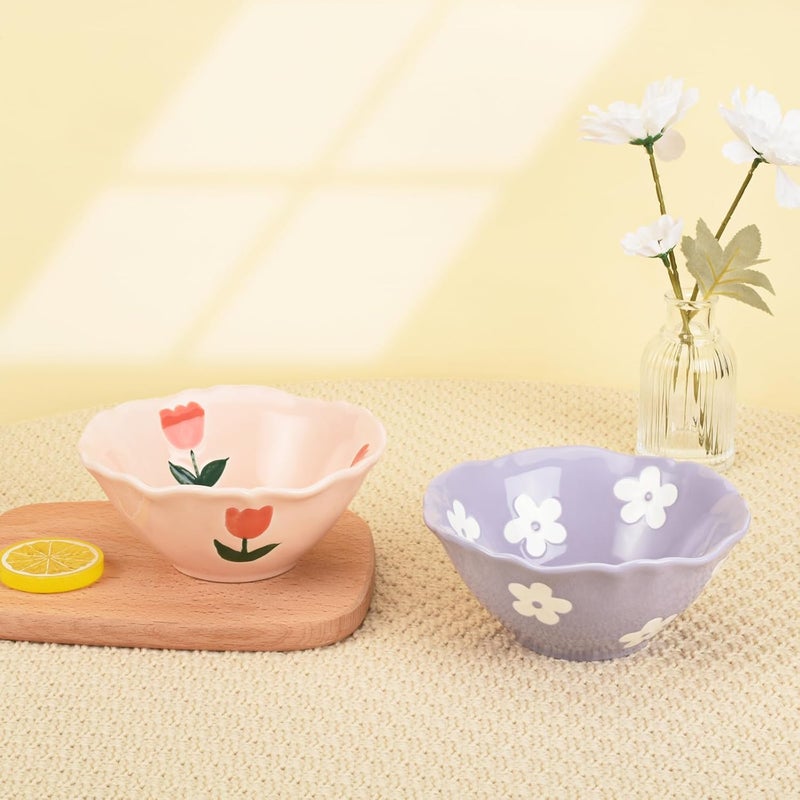Koythin Ceramic Cute Bowl Creative Soup Bowls Flower Bowl for Kitchen Cereal Oatmeal Salad Aesthetics Home Decor Purple Floret - Image 5