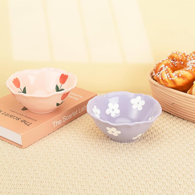 Koythin Ceramic Cute Bowl Creative Soup Bowls Flower Bowl for Kitchen Cereal Oatmeal Salad Aesthetics Home Decor Purple Floret - Image 4