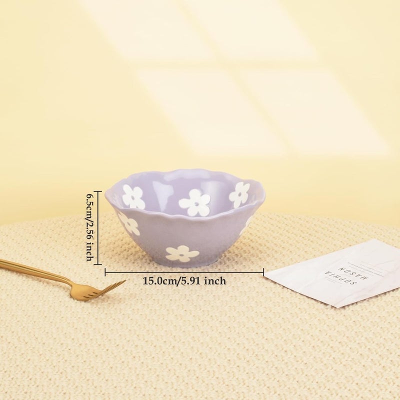 Koythin Ceramic Cute Bowl Creative Soup Bowls Flower Bowl for Kitchen Cereal Oatmeal Salad Aesthetics Home Decor Purple Floret - Image 2
