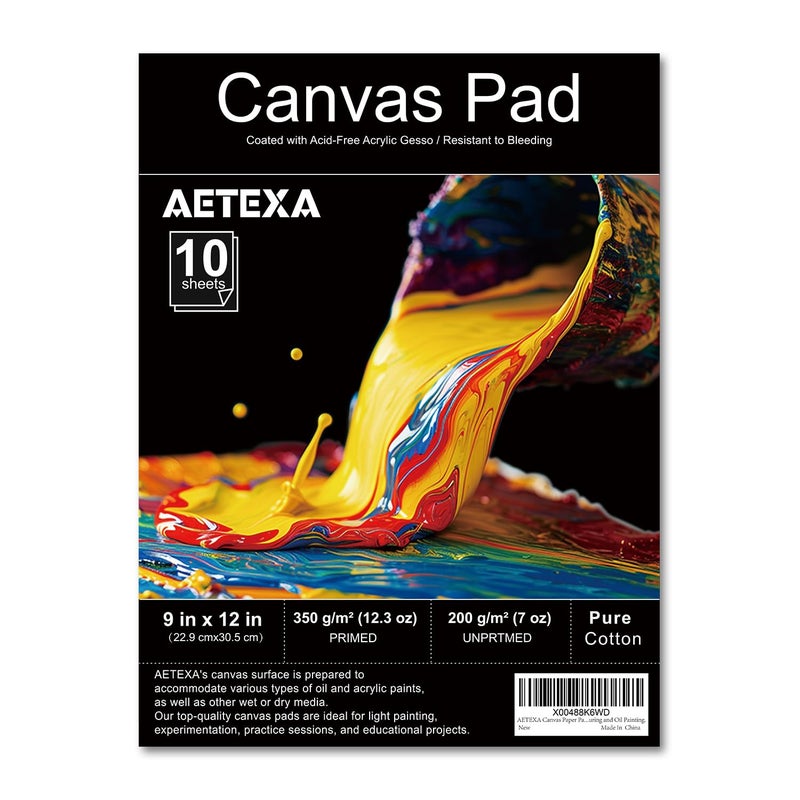 AETEXA Canvas Paper Pad 9x12 Canvas Pad 10 Sheets 123 oz Gesso Glue Bound Art Supplies for Adults and Teens for Acrylic Pouring and Oil Painting