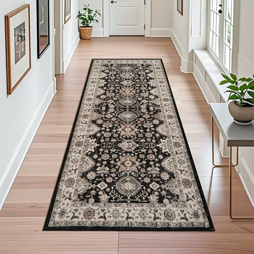 TOPRUUG Washable Hallway Runner Rug 4x10: Non Slip Runner Rugs with Rubber Backing Soft Kitchen Rug Farmhouse Distressed Carpet Runner for Living Room Bedroom Bathroom (Black, 4X10) - Image 3