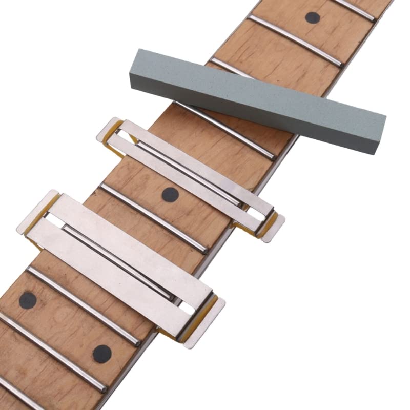 CCeCCe Guitar Fret Wire Sanding Stone Polish File Leveling Beam with Metal Fretboard Protector Guard with Rubber Band Kit Finger Plate Radian Guitar Bass DIY Luthier Repair Cleaning Leveler Tool - Image 1
