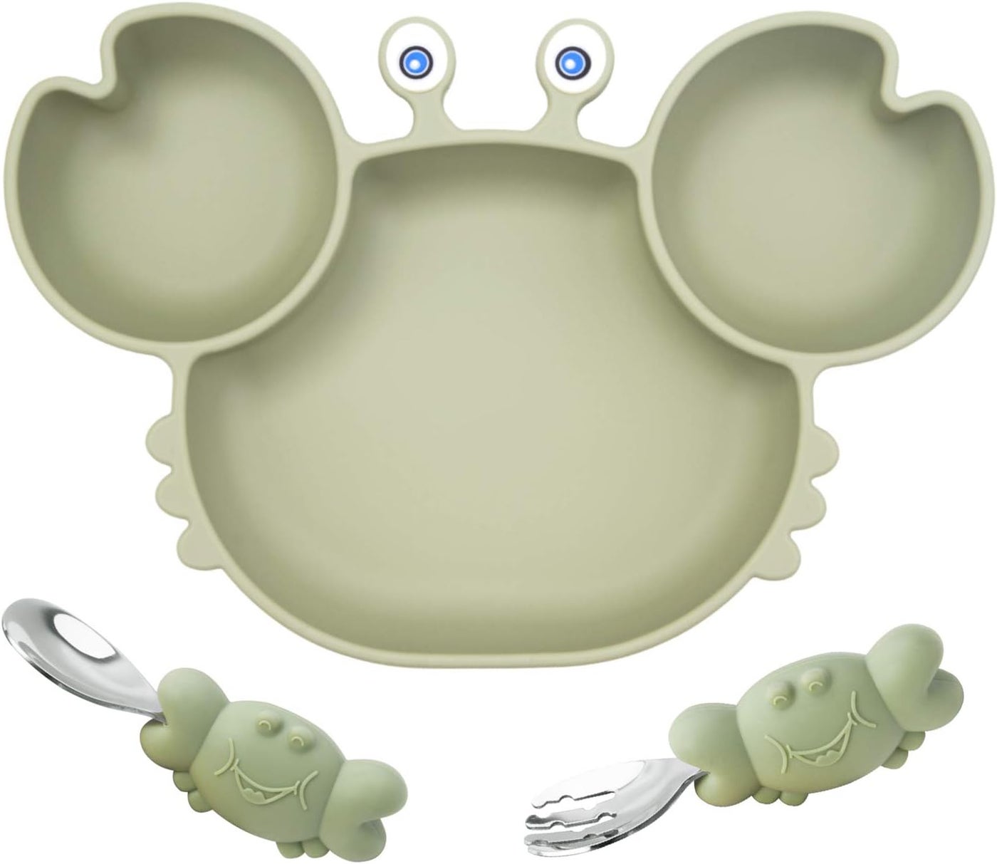ChicAbode Silicone Suction Plate for Toddlers with Fork Spoon Set - Self Feeding Training Divided Plate Dish and Bowl for Baby and Toddler, Fits for Most Highchairs Trays (Green)