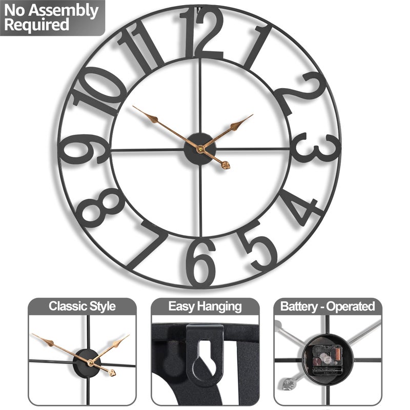 Sorbus Large Wall Clock for Living Room Decor - Wall Clock for Kitchen - 32 inch Big Wall Clock Decorative - Metal Wall Art - Analog Large Clock for Bedroom, Home, Kitchen, Office, Wall Decor (Black) - Image 4