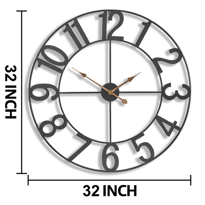 Sorbus Large Wall Clock for Living Room Decor - Wall Clock for Kitchen - 32 inch Big Wall Clock Decorative - Metal Wall Art - Analog Large Clock for Bedroom, Home, Kitchen, Office, Wall Decor (Black) - Image 3