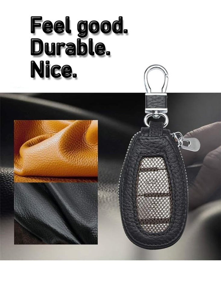 Genuine Leather Key Case Car Smart Key Cover Keychain Holder Metal Hook, Durable Protective Shell for Auto Remote Fob - Image 3