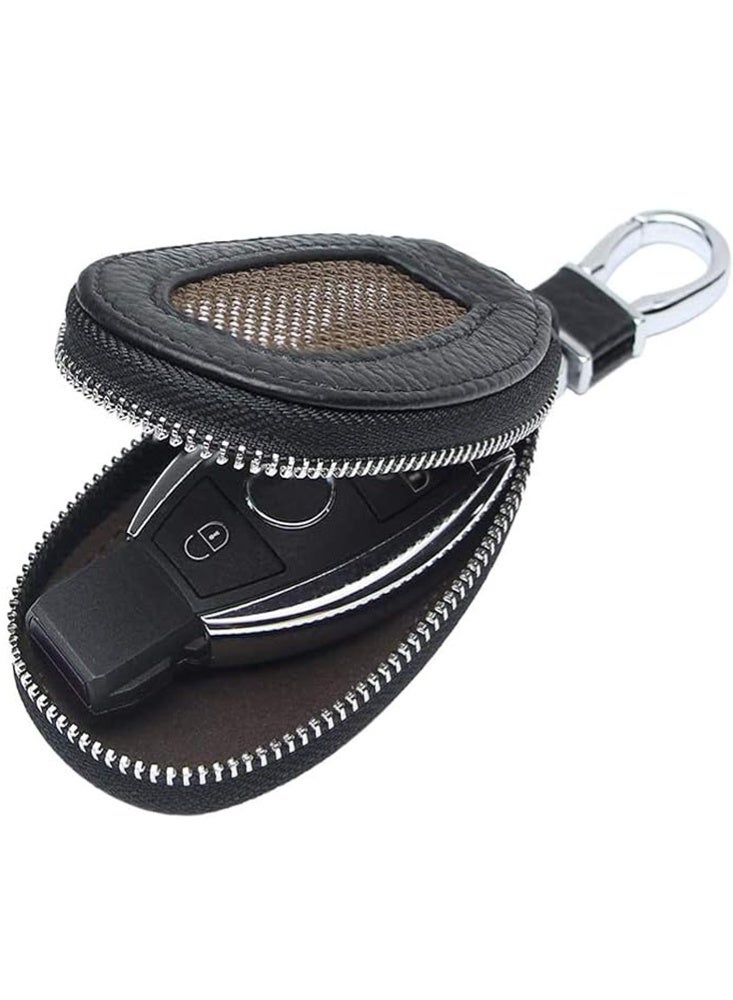 Genuine Leather Key Case Car Smart Key Cover Keychain Holder Metal Hook, Durable Protective Shell for Auto Remote Fob - Image 1