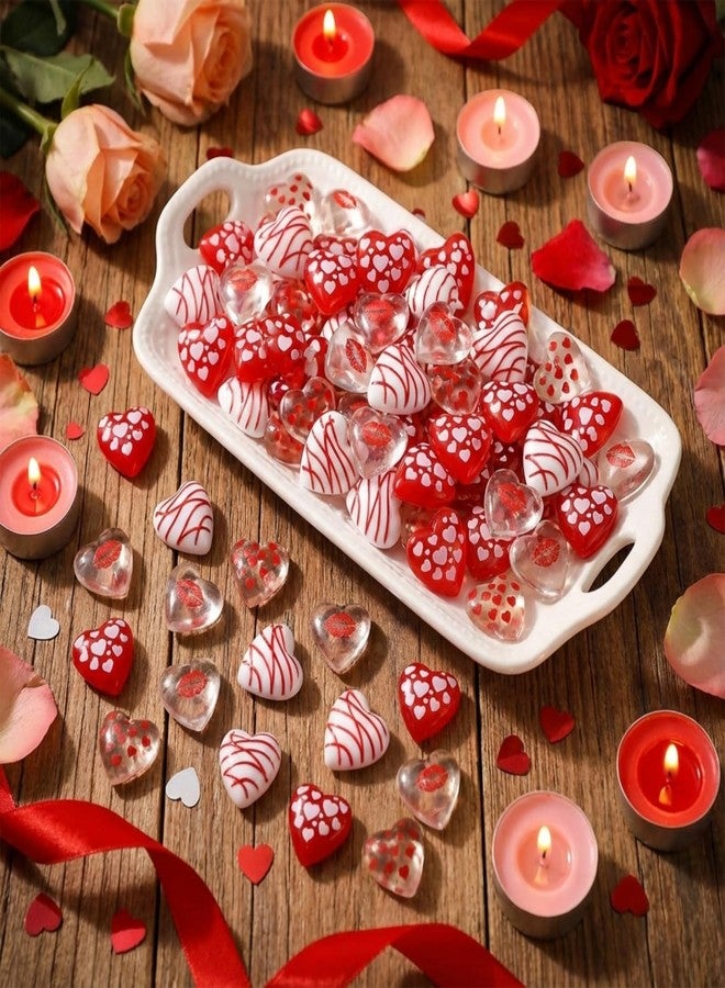 Memorywuu 60 Pcs Valentine's Day Vase Bowl Fillers Resin Heart Shaped Gems Red Heart Flatback Embellishments for Table Scatters Wedding Party Event Valentine's Day Decoration Favor - Image 4