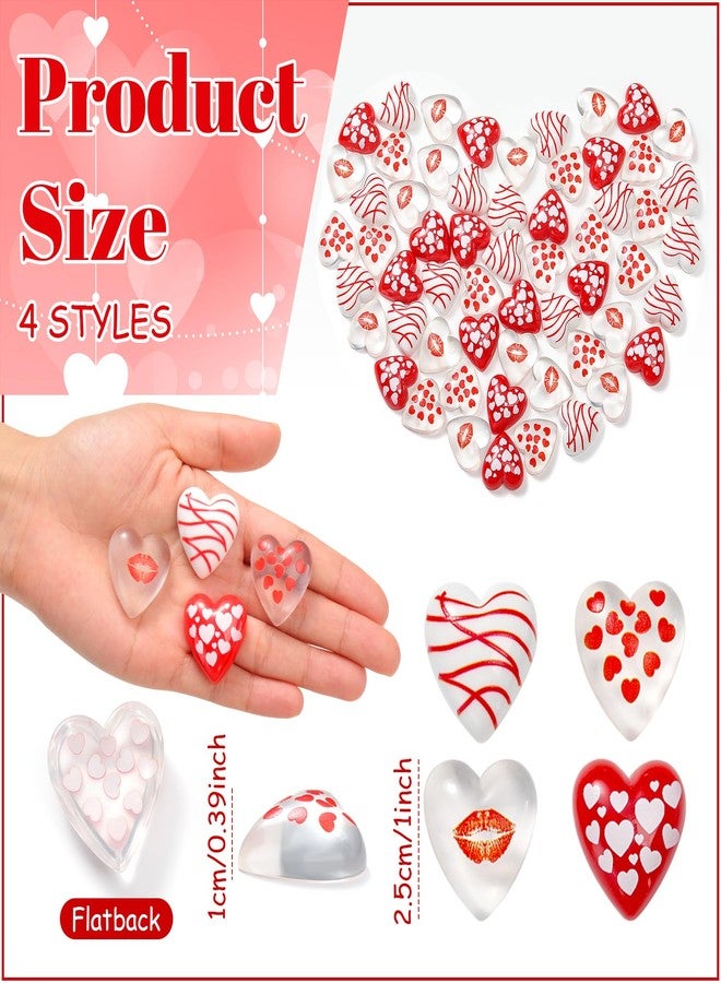 Memorywuu 60 Pcs Valentine's Day Vase Bowl Fillers Resin Heart Shaped Gems Red Heart Flatback Embellishments for Table Scatters Wedding Party Event Valentine's Day Decoration Favor - Image 2