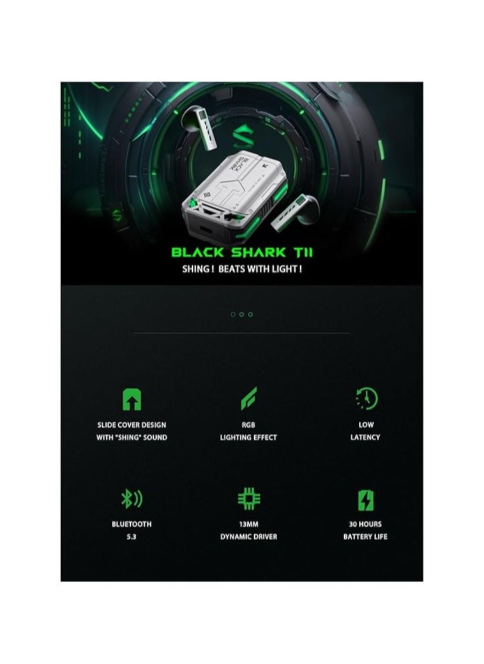 Black Shark T11 Wireless Bluetooth Earbuds with Active Noise Canceling, Bluetooth 5.3, 30 Hour Battery Life, RGB Lighting Effects (Gray)